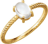 14K Gold Oval Natural Rainbow Moonstone Cabochon Ring - Yellow Gold