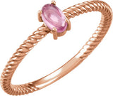 14K Gold Oval Natural Pink Tourmaline Cabochon Ring - Rose Gold