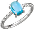 Platinum Oval Natural Swiss Blue Topaz Cabochon Ring