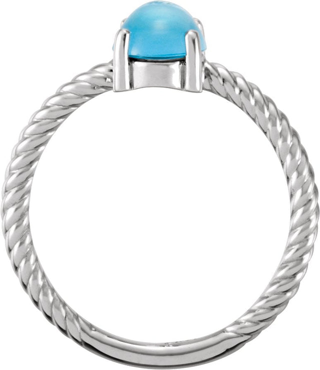 14K Gold Oval Natural Swiss Blue Topaz Cabochon Ring – 8x6mm - White Gold - view 2