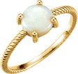 14K Gold Round Natural White Opal Cabochon Ring – 7mm Stones - Yellow Gold