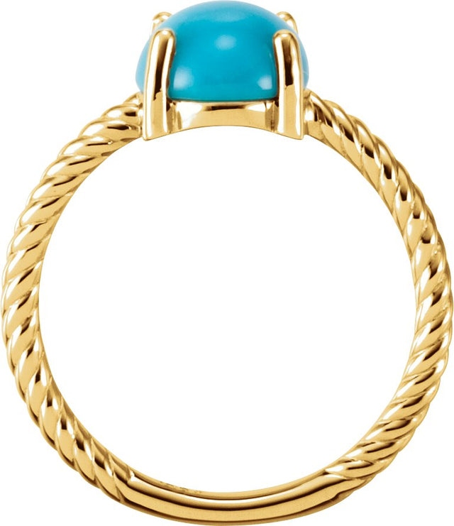 14K Gold Oval Natural Turquoise Cabochon Ring - Yellow Gold - view 2