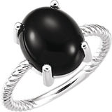 Platinum Oval Natural Black Onyx Cabochon Ring