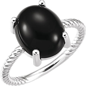 Platinum Oval Natural Black Onyx Cabochon Ring