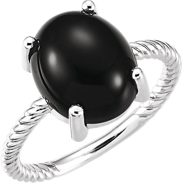 Platinum Oval Natural Black Onyx Cabochon Ring