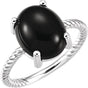 Platinum Oval Natural Black Onyx Cabochon Ring