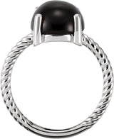Platinum Oval Natural Black Onyx Cabochon Ring - view 2