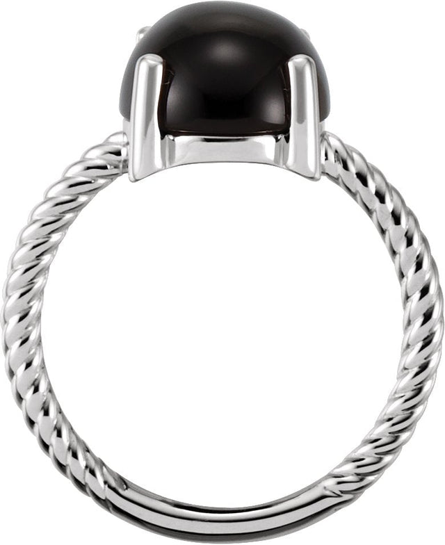 Platinum Oval Natural Black Onyx Cabochon Ring - view 2