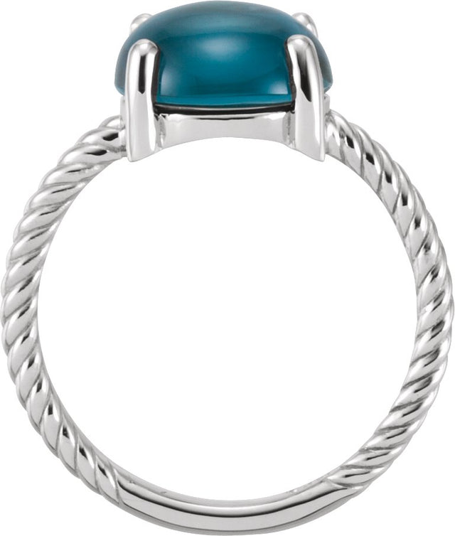 14K Gold Round Natural London Blue Topaz Cabochon Ring - view 2