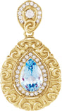 14K Gold Pear Natural Swiss Blue Topaz Vintage-Inspired Halo-Style Pendant