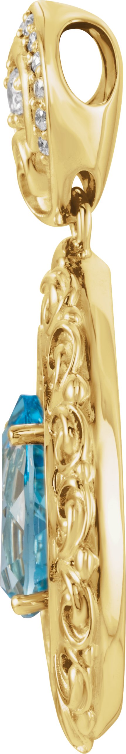 14K Gold Pear Natural Swiss Blue Topaz & Natural Diamond Vintage-Inspired Halo-Style Pendant - Rose Gold - view 4