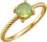 14K Gold Round Natural Peridot Cabochon Ring - Yellow Gold