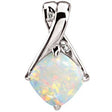14K Gold Cushion Natural White Opal & Natural Diamond Accented Pendant