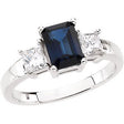 14K Gold Emerald Natural Blue Sapphire & Natural Diamond Three-Stone Ring