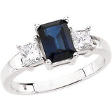 14K Gold Emerald Natural Blue Sapphire & Natural Diamond Three-Stone Ring