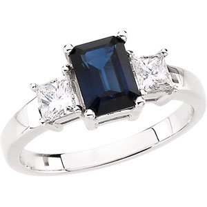 14K Gold Emerald Natural Blue Sapphire & Natural Diamond Three-Stone Ring