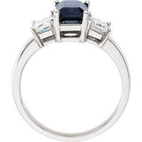 14K Gold Emerald Natural Blue Sapphire & Natural Diamond Three-Stone Ring - view 2