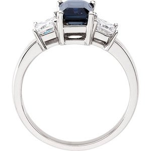 14K Gold Emerald Natural Blue Sapphire & Natural Diamond Three-Stone Ring - view 2