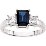 14K Gold Emerald Natural Blue Sapphire & Natural Diamond Three-Stone Ring - view 3