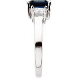 14K Gold Emerald Natural Blue Sapphire & Natural Diamond Three-Stone Ring - view 4