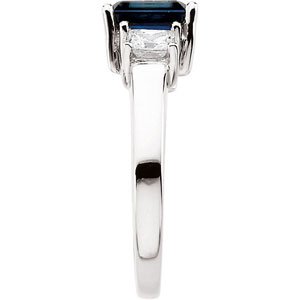 14K Gold Emerald Natural Blue Sapphire & Natural Diamond Three-Stone Ring - view 4