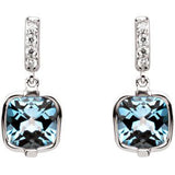 14K Gold Cushion Natural Swiss Blue Topaz & Natural Diamond Accented Earrings - view 2