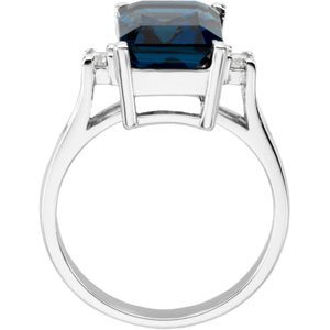 14K Gold Emerald Natural London Blue Topaz & Natural Diamond Accented Ring - view 2