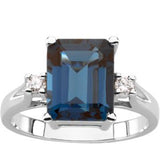 14K Gold Emerald Natural London Blue Topaz & Natural Diamond Accented Ring - view 3