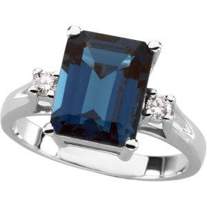 14K Gold Emerald Natural London Blue Topaz & Natural Diamond Accented Ring - view 5