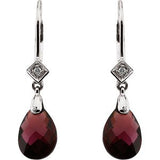 14K Gold Natural Brazilian Garnet & Natural Diamond Briolette Earrings - view 2