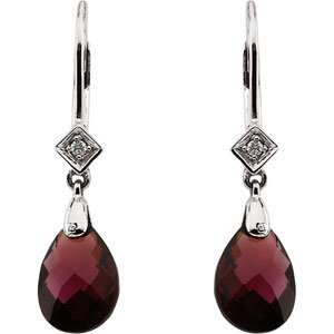 14K Gold Natural Brazilian Garnet & Natural Diamond Briolette Earrings - view 2