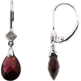 14K Gold Natural Brazilian Garnet & Natural Diamond Briolette Earrings