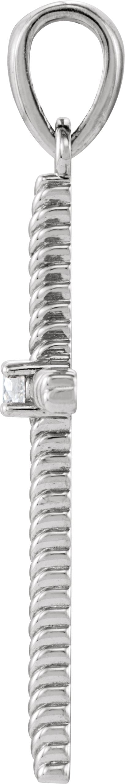 Platinum Round Natural Diamond Rope Cross Pendant - view 4