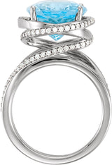 Platinum Oval Natural Swiss Blue Topaz & Natural Diamond Accented Ring - view 2