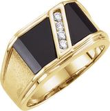 14K Gold Natural Black Onyx & Natural Diamond Accented Ring - Yellow Gold