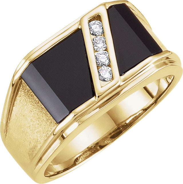 14K Gold Natural Black Onyx & Natural Diamond Accented Ring - Yellow Gold