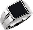 10K Gold Square Natural Black Onyx Bezel-Set Cabochon Ring - White Gold