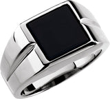 10K Gold Square Natural Black Onyx Bezel-Set Cabochon Ring - White Gold