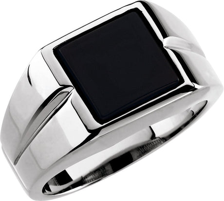 10K Gold Square Natural Black Onyx Bezel-Set Cabochon Ring - White Gold
