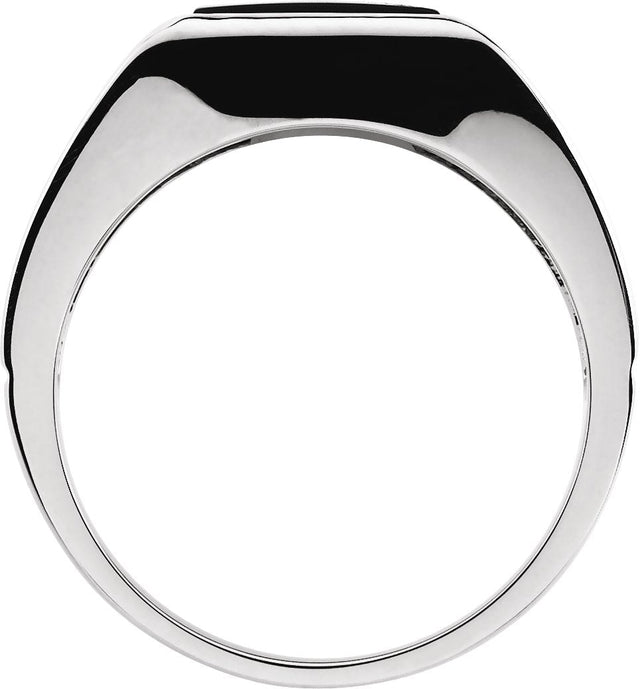 10K Gold Square Natural Black Onyx Bezel-Set Cabochon Ring - White Gold - view 2