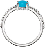 14K Gold Oval Natural Turquoise & Natural Diamond Accented Cabochon Ring - White Gold - view 2