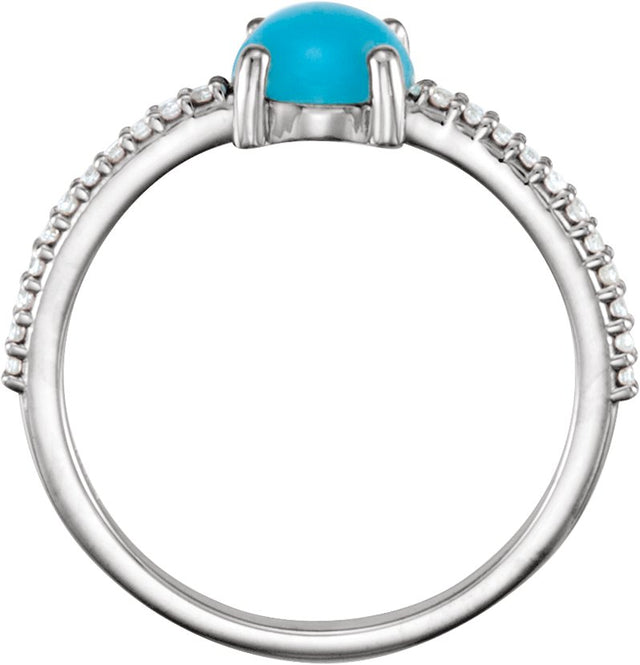 14K Gold Oval Natural Turquoise & Natural Diamond Accented Cabochon Ring - White Gold - view 2