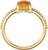 14K Gold Round Natural Citrine & Natural Diamond Accented Cabochon Ring - Yellow Gold - view 2