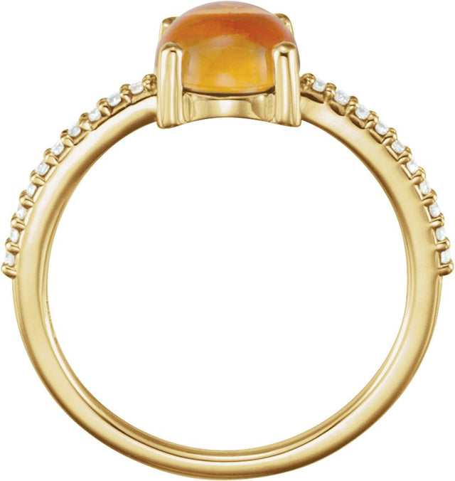 14K Gold Round Natural Citrine & Natural Diamond Accented Cabochon Ring - Yellow Gold - view 2