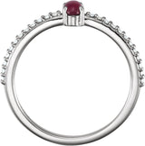 14K Gold Oval Natural Pink Tourmaline & Natural Diamond Accented Cabochon Ring - White Gold - view 2