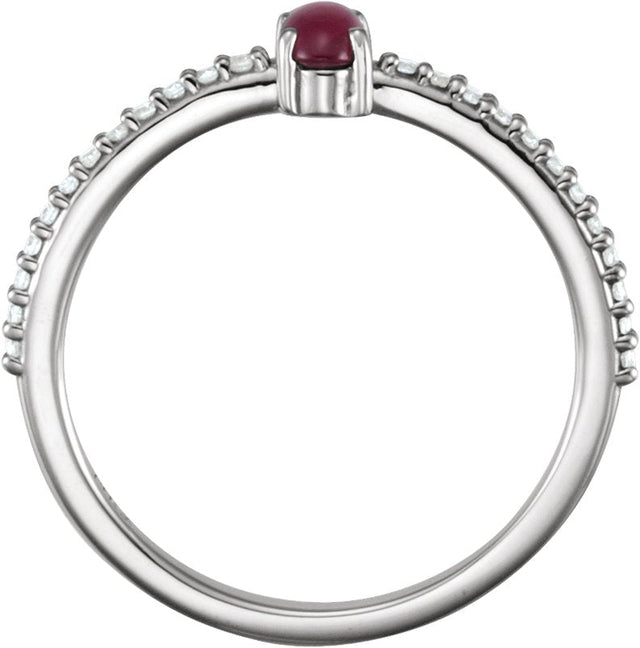 14K Gold Oval Natural Pink Tourmaline & Natural Diamond Accented Cabochon Ring - White Gold - view 2