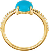 14K Gold Oval Natural Turquoise & Natural Diamond Accented Cabochon Ring - Yellow Gold - view 2