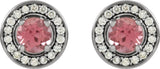 14K Gold Natural Pink Tourmaline & Natural Diamond Round 4-Prong Halo-Style Earrings - White Gold - view 2