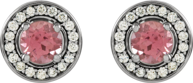 14K Gold Lab-Grown Alexandrite & Natural Diamond Round 4-Prong Halo-Style Earrings - White Gold - view 4