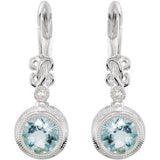 14K Gold Round Natural Aquamarine & Natural Diamond Accented Earrings - view 2